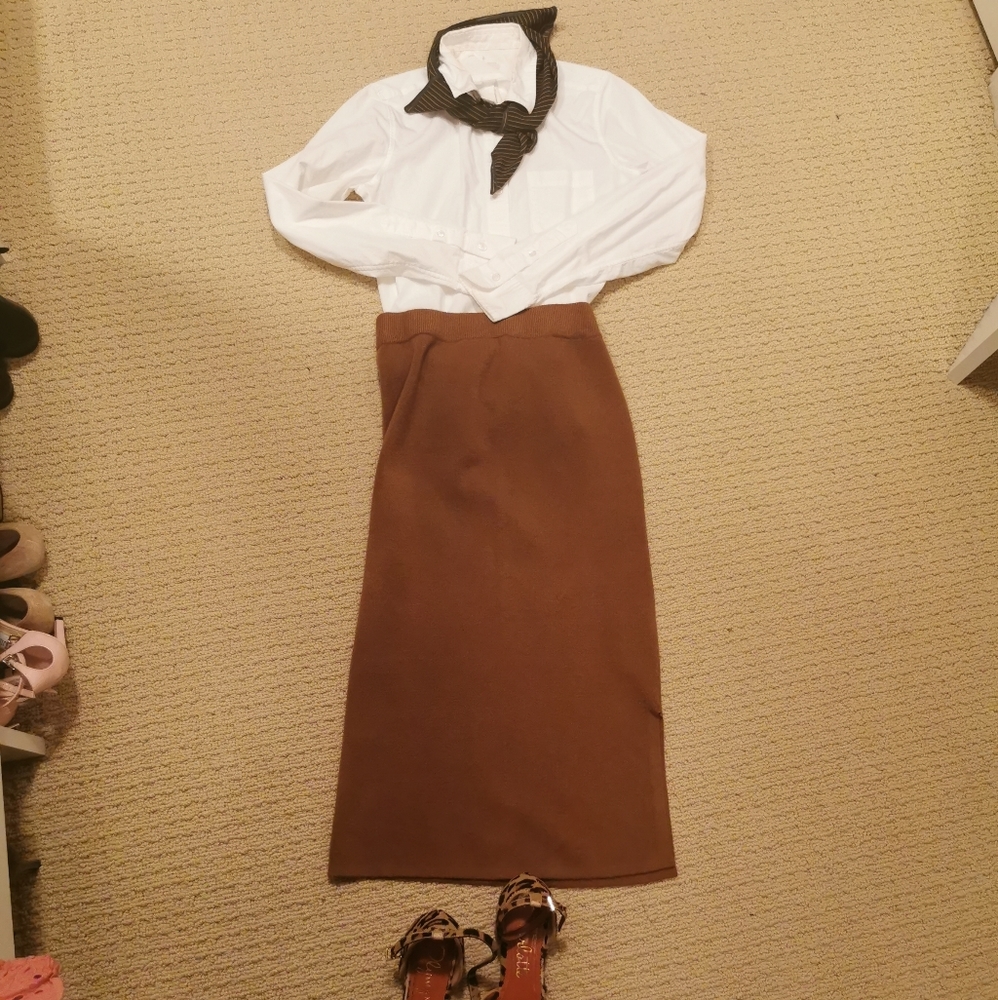 Brown Knit Midi Skirt